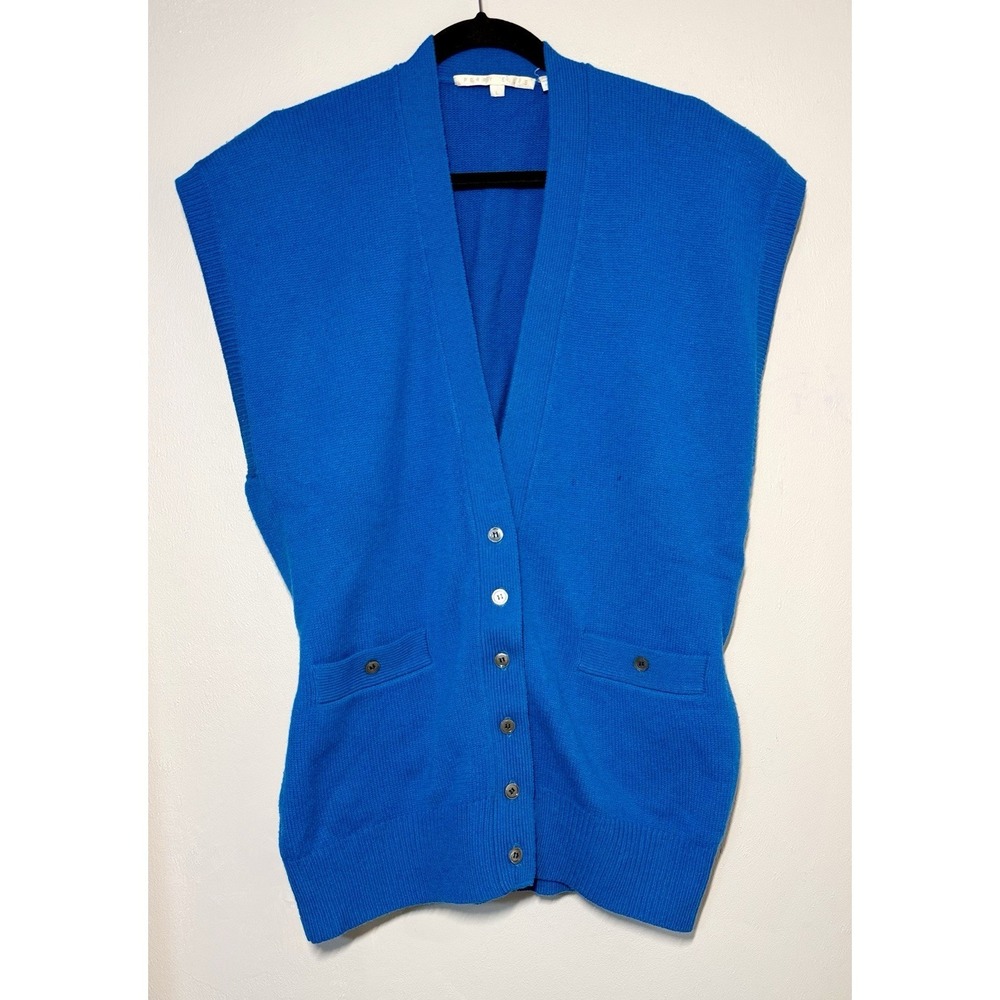 Vintage Perry Ellis Sweater Vest Women's Large Wool Cashmere Button Front Blue